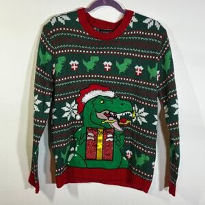 Blizzard Bay Ugly Christmas Sweater Mens Size Small S Dinosaur T-Rex